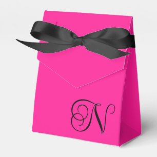 Heet Roze en Zwart Curly Script Monogram Bedankdoosjes