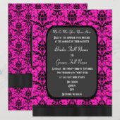 Heet roze en zwart damask bruiloft kaart (Voorkant / Achterkant)