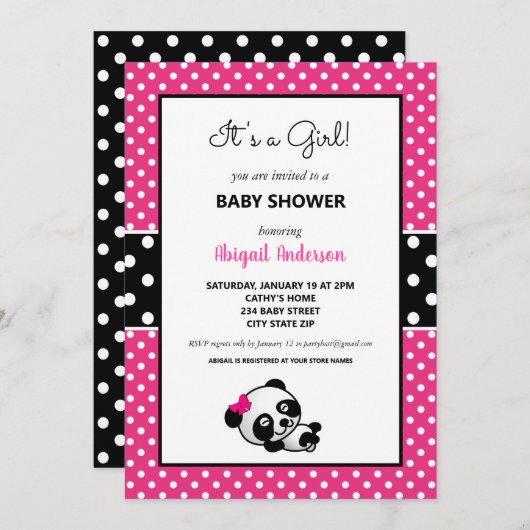 Heet Roze en Zwart Panda Beer Baby shower Kaart (Voorkant / Achterkant)