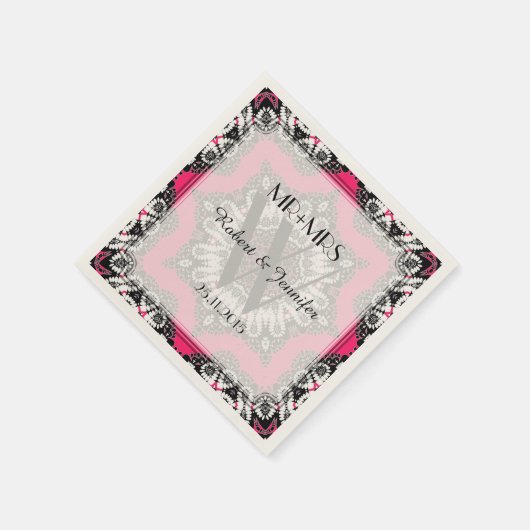 Heet roze en zwart tribaal decopapier servetten (Hoek)