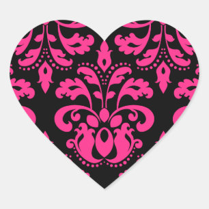 Heet roze en zwart  Victoriaans damast hart Sticker