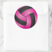 Heet Roze en Zwart Volleybal Ronde Sticker (Tas)