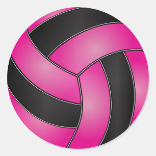 Heet Roze en Zwart Volleybal Ronde Sticker