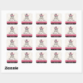 Heet Roze en Zwart Zebra Baby Carriage Bedankt Vierkante Sticker (Vel)