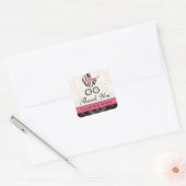Heet Roze en Zwart Zebra Baby Carriage Bedankt Vierkante Sticker (Envelop)