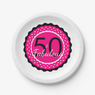 Heet Roze en Zwarte 50 & Fabulous Verjaardagsfeest Papieren Bordje