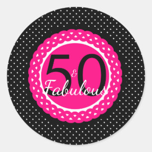 Heet Roze en Zwarte 50 & Fabulous Verjaardagsstick Ronde Sticker