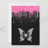 Heet Roze en Zwarte Druppelende Glitters 21e Verja Kaart (Achterkant)