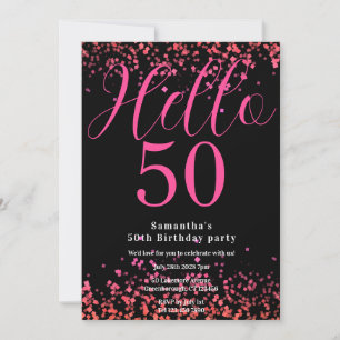 Heet Roze en Zwarte Nep Glitters 50ste Verjaardag Kaart