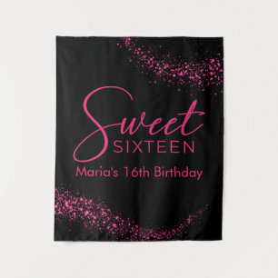 Heet roze en zwarte Sweet 16 achtergrond Wandkleed