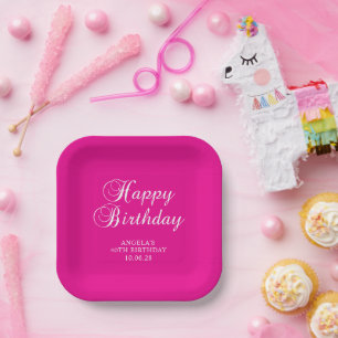 Heet Roze Fantasie Kalligrafie 40e Verjaardag Papieren Bordje