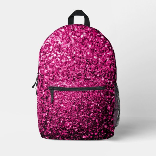 Heet roze faux glitter sparkles bedrukte rugzak (Voorkant)