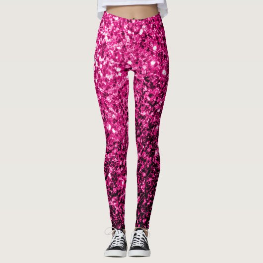 Heet roze faux glitter sparkles leggings (Voorkant)