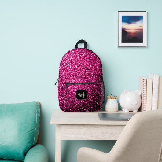 Heet roze faux glitter sparkles Monogram Bedrukte Rugzak (Insitu)