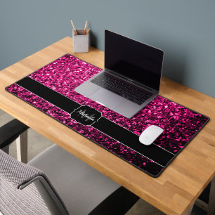 Heet roze faux glitter sparkles Monogram Bureaumat