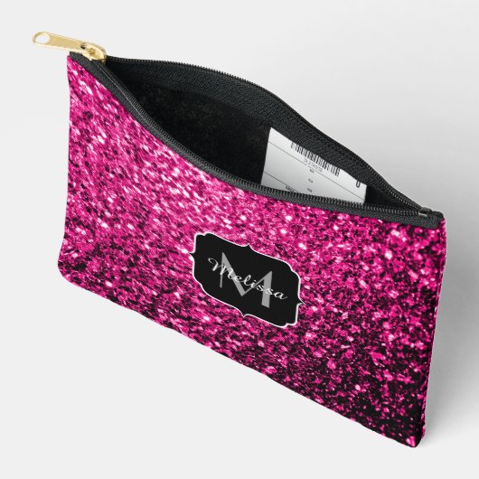Heet roze faux glitter sparkles Monogram Etui (Open)