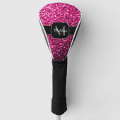 Heet roze faux glitter sparkles Monogram Golfheadcover (Voorkant)