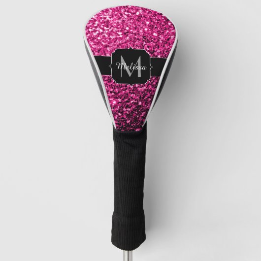 Heet roze faux glitter sparkles Monogram Golfheadcover (Voorkant)