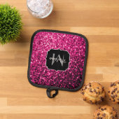 Heet roze faux glitter sparkles Monogram Pannenlap (Top down)