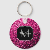 Heet roze faux glitter sparkles Monogram Sleutelhanger (Voorkant)