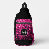 Heet roze faux glitter sparkles Zwart Monogram Sling Bag (Voorkant)
