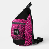 Heet roze faux glitter sparkles Zwart Monogram Sling Bag (Rechterhoek)