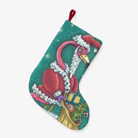 HEET ROZE FLAMINGO SANTA FLEECE KERSTKOUS KLEINE KERSTSOK (Voorkant (Hangend))