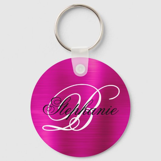 Heet Roze Folie Fancy Monogram Sleutelhanger (Voorkant)