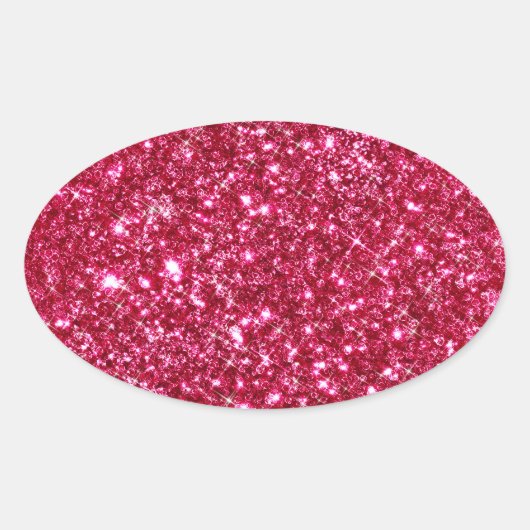 Heet roze fuchsia kleine pailletten glitter print ovale sticker (Voorkant)
