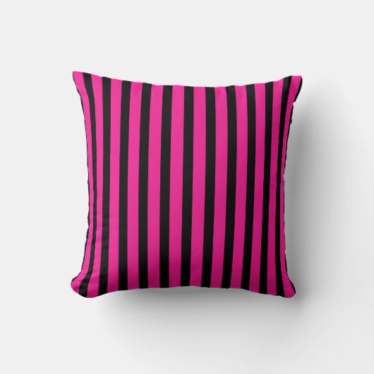 Heet Roze Fuchsia Zwart Gestreept Kussen (Voorkant)