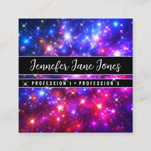 Heet Roze Galaxy Nebula Glitter Sparkle Stars Vierkante Visitekaartje (Voorkant)