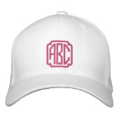 Heet Roze Geborduurd Pet Monogram op Wit Pet (Voorkant)