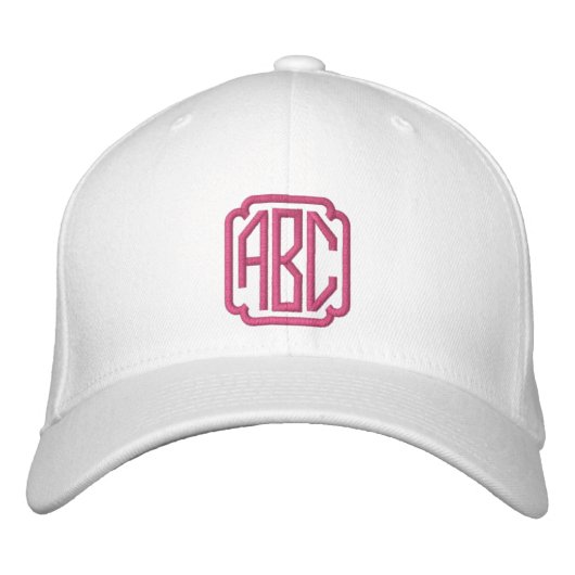 Heet Roze Geborduurd Pet Monogram op Wit Pet (Voorkant)