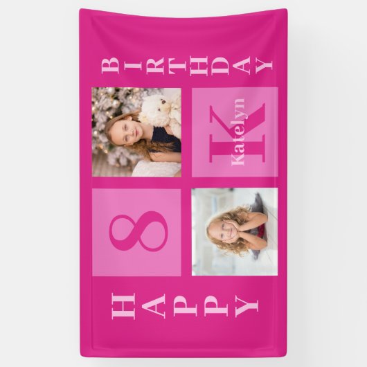 Heet Roze Gelukkige Verjaardag Leuke Custom Meisje Spandoek (Verticaal)