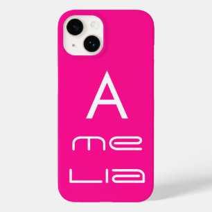 Heet Roze Gepersonaliseerd Monogram Naam Modern Case-Mate iPhone 14 Hoesje