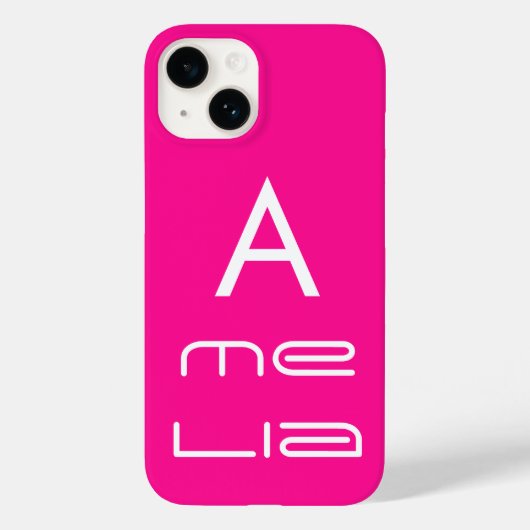 Heet Roze Gepersonaliseerd Monogram Naam Modern Case-Mate iPhone Case (Achterkant)