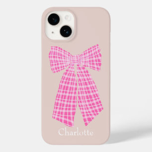 Heet Roze Gingham Romantische Coquette Haar Boog Case-Mate iPhone 14 Hoesje
