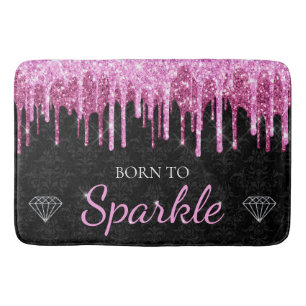 Heet Roze Glam Druppelende Glitters Geboren Om Te  Badmat