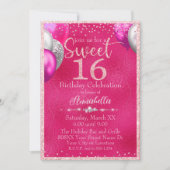 Heet Roze Glitter Ballons Zoet 16 Verjaardag Kaart (Voorkant)