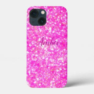 Heet Roze Glitter Elegante Persoonlijke iPhone 13 Mini Hoesje
