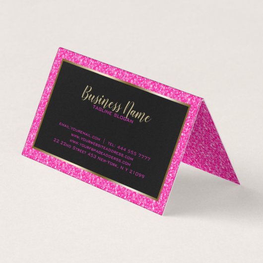 Heet roze glitter en goud Lijst Visitekaartjes (Achterkant)