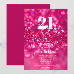 Heet Roze Glitter Glam 21e Verjaardag Uitnodiging