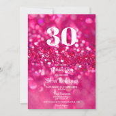 Heet Roze Glitter Glam 30e Verjaardag Uitnodiging (Voorkant)