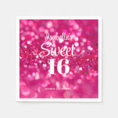 Heet Roze Glitter Glam Sweet 16 Verjaardag Servet (Voorkant)