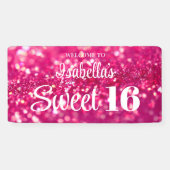 Heet Roze Glitter Glam Sweet 16 Verjaardag Welkom Spandoek (Horizontaal)