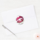 Heet Roze Glitter Lippen op Satijn Wit - Tester Ronde Sticker (Envelop)