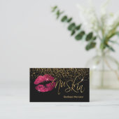 Heet Roze Glitter Lips & Gouden Confetti Visitekaartje (Staand voorkant)