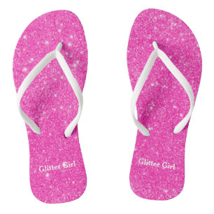Heet Roze Glitter Meisje Laat Je Glamour Fonkeling Teenslippers