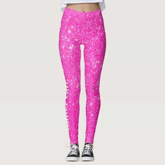 Heet Roze Glitter Meisje Show Uw Glamours Sparkle Leggings (Voorkant)