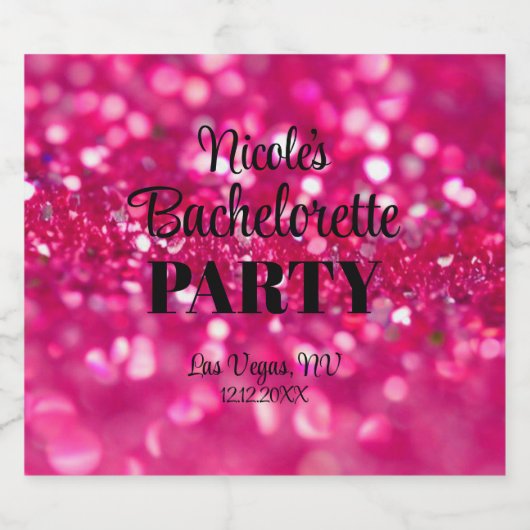 Heet Roze Glitter Modern Glam Bachelorette Party Sparkling Wijnetiket (Enkel label)